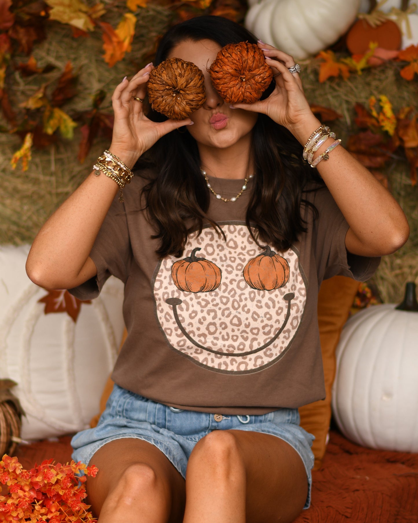 Leopard Pumpkin Smiley Tee