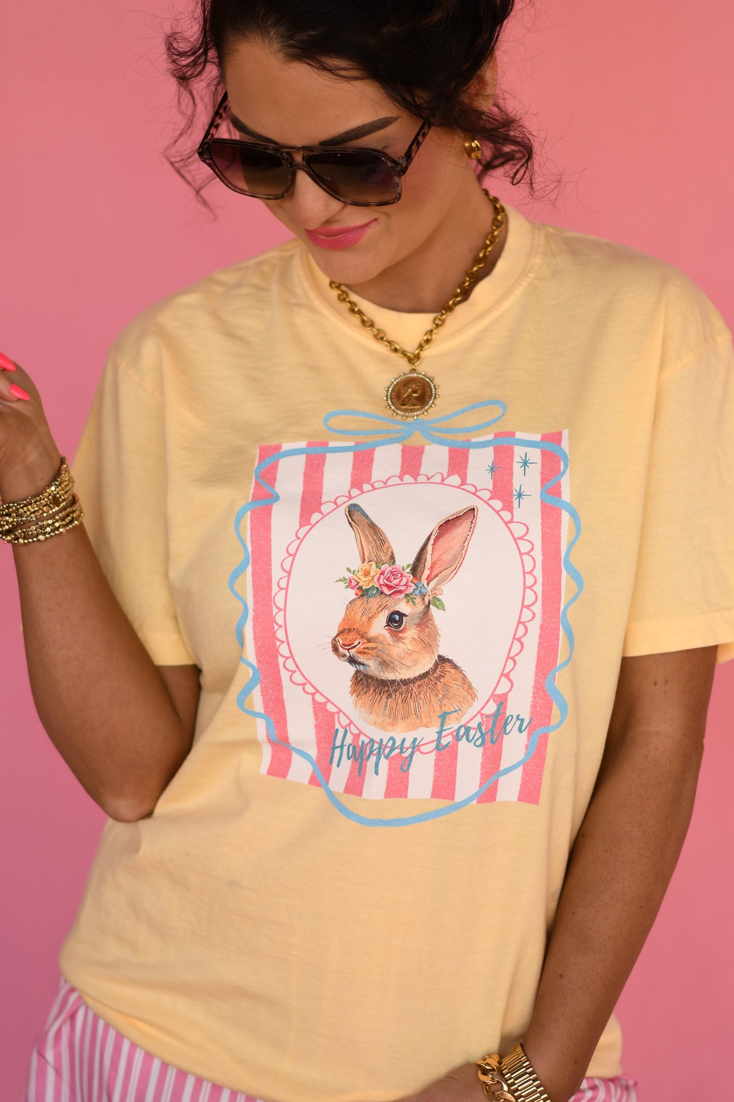 Happy Easter Stripe Bunny Tee