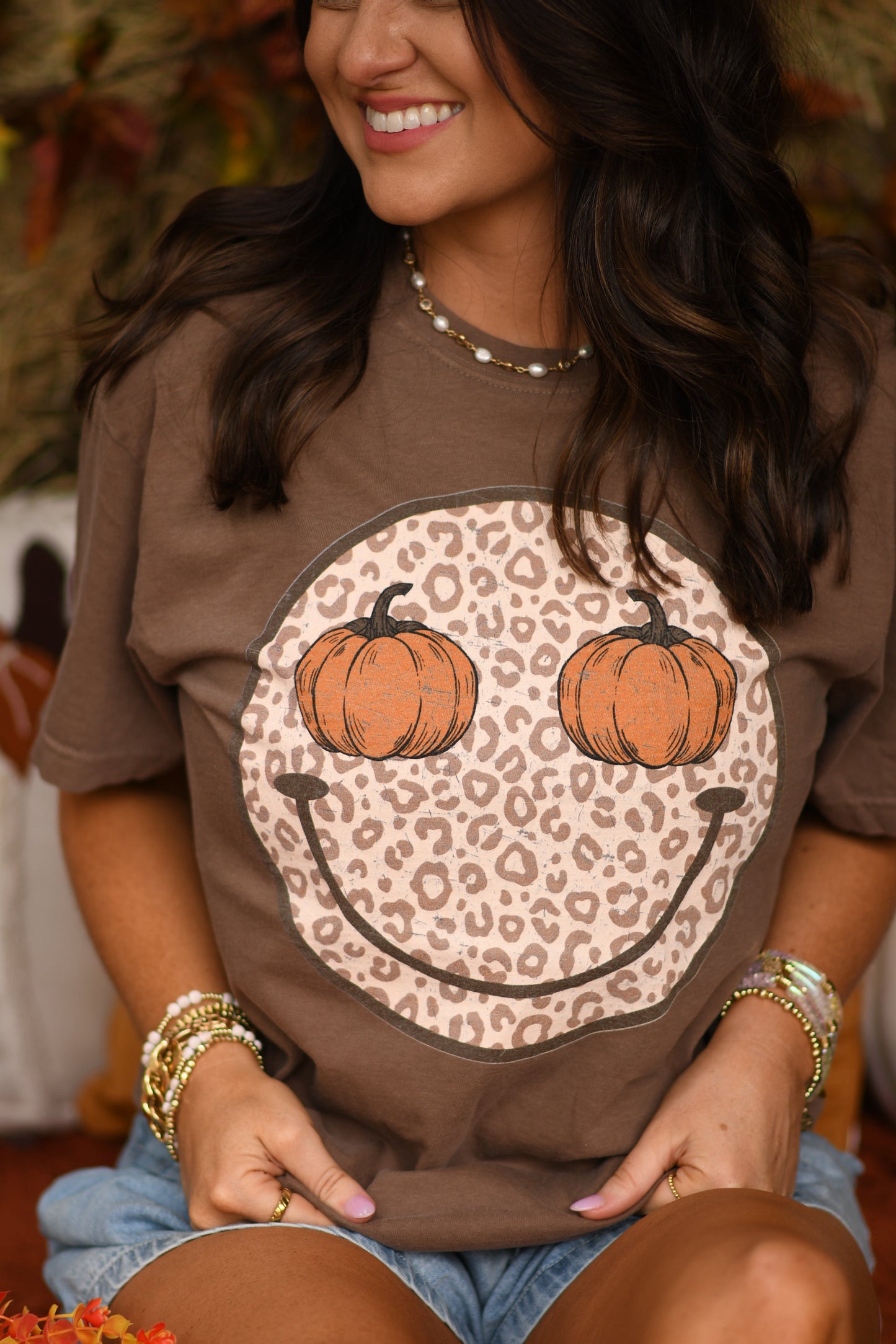 Leopard Pumpkin Smiley Tee