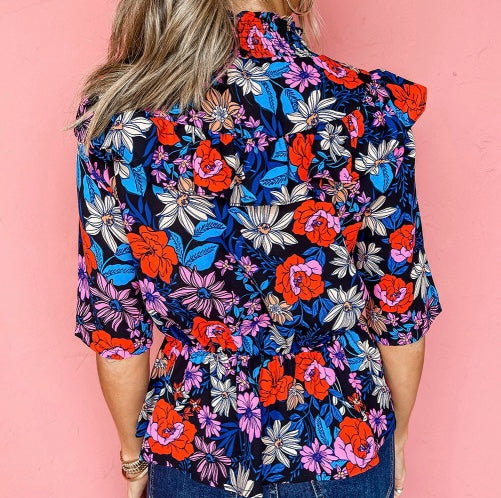 Floral Print Ruffle Peplum Top