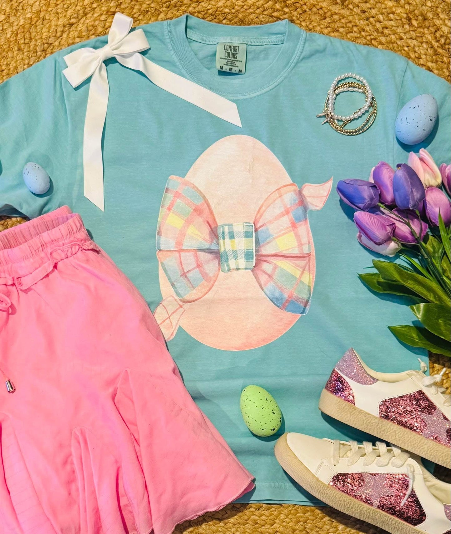 Plaid Bow Easter Egg Tee