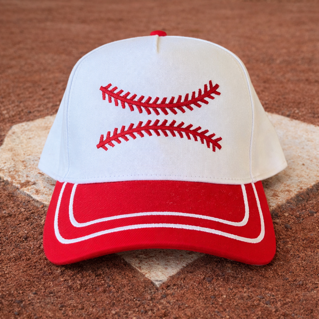 Baseball Stitches Red Stripe Hat