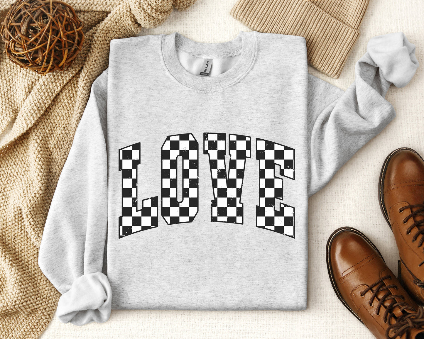 Black Checkered Love Sweatshirt