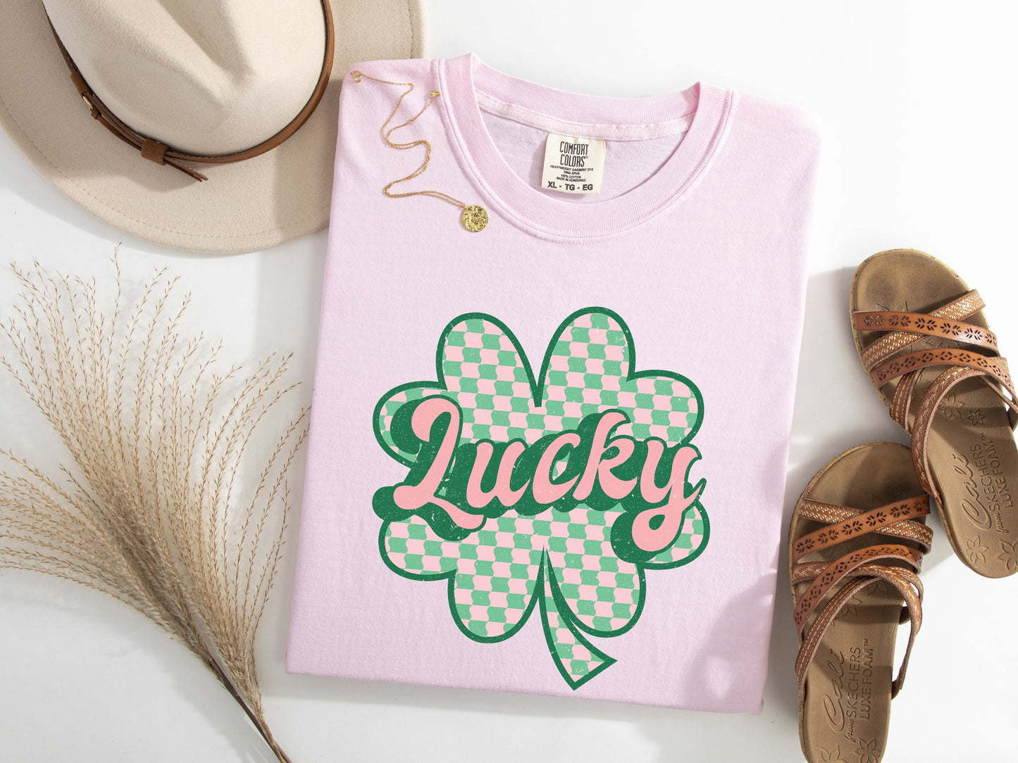 Checkered Shamrock Lucky Graphic Tee