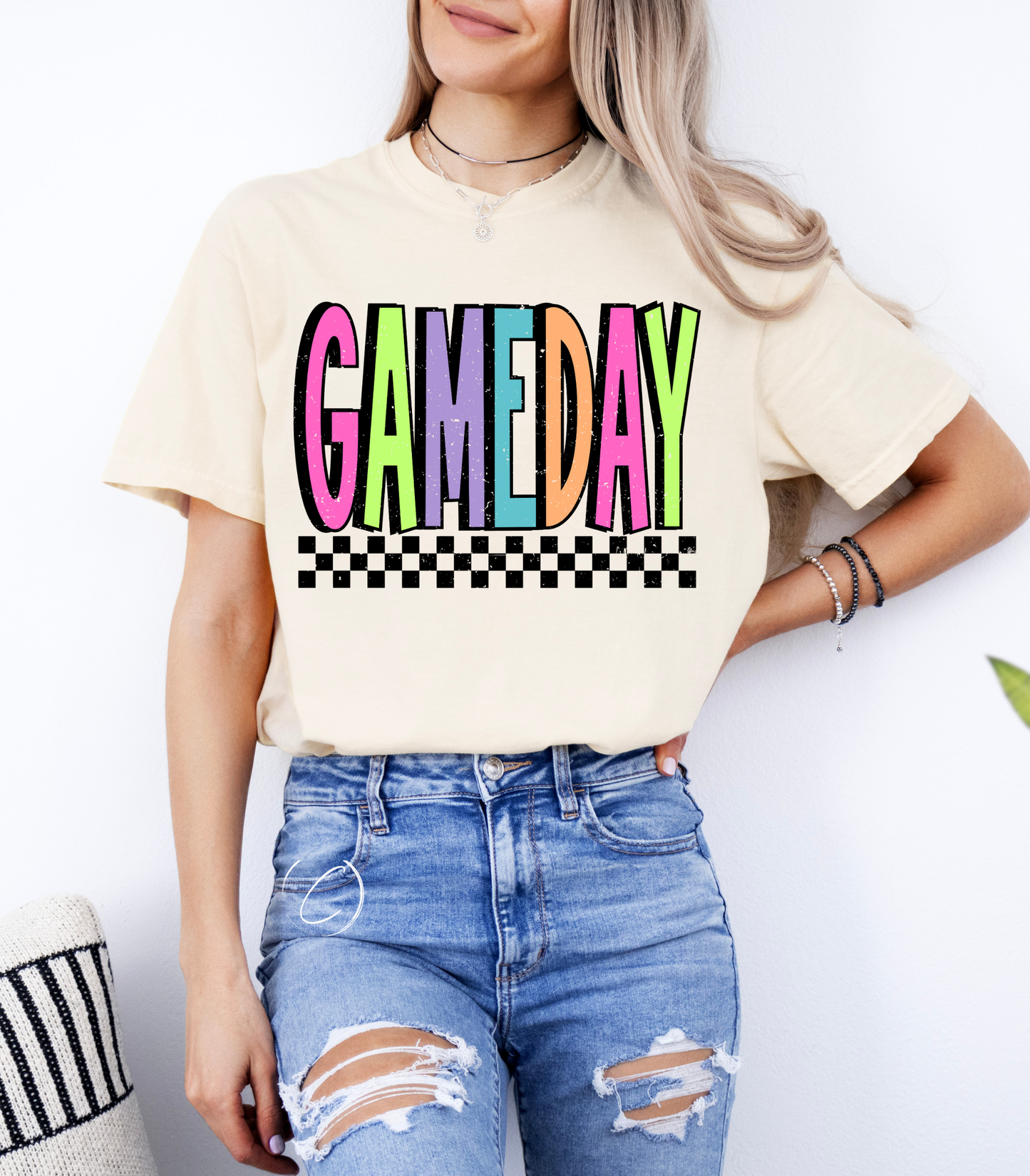 Neon Checkered Gameday Graphic Tee