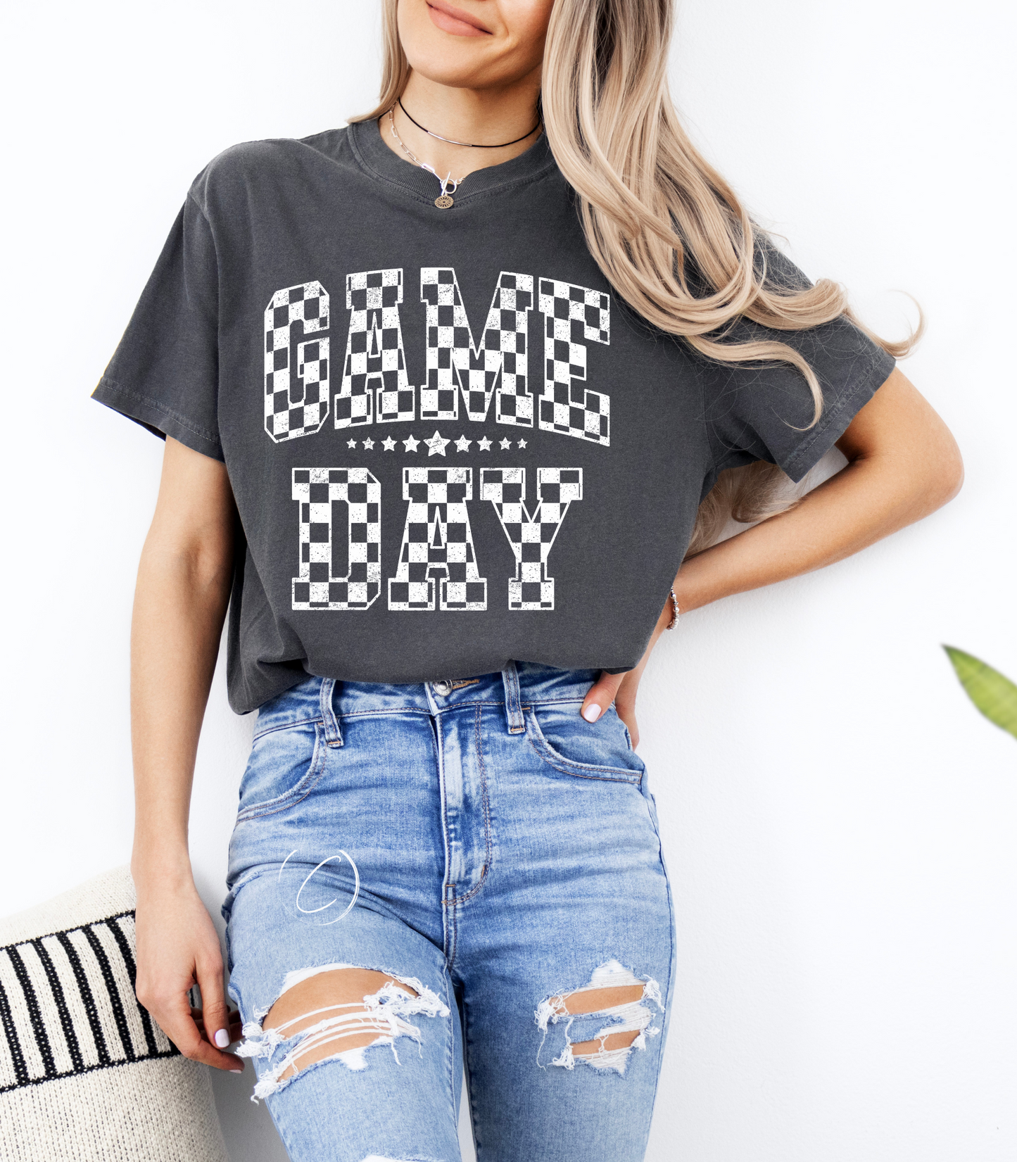 Checkered Distressed Gameday Graphic Tee