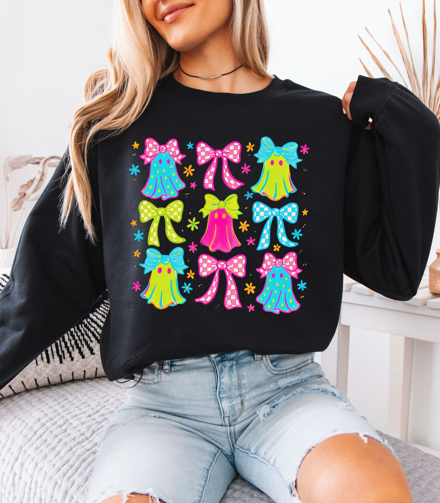Neon Checkered Ghosts Sweatshirt