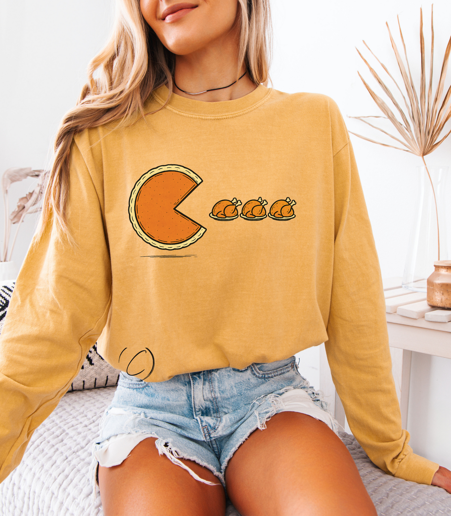 Pie Turkey Chase Long Sleeve Graphic Tee