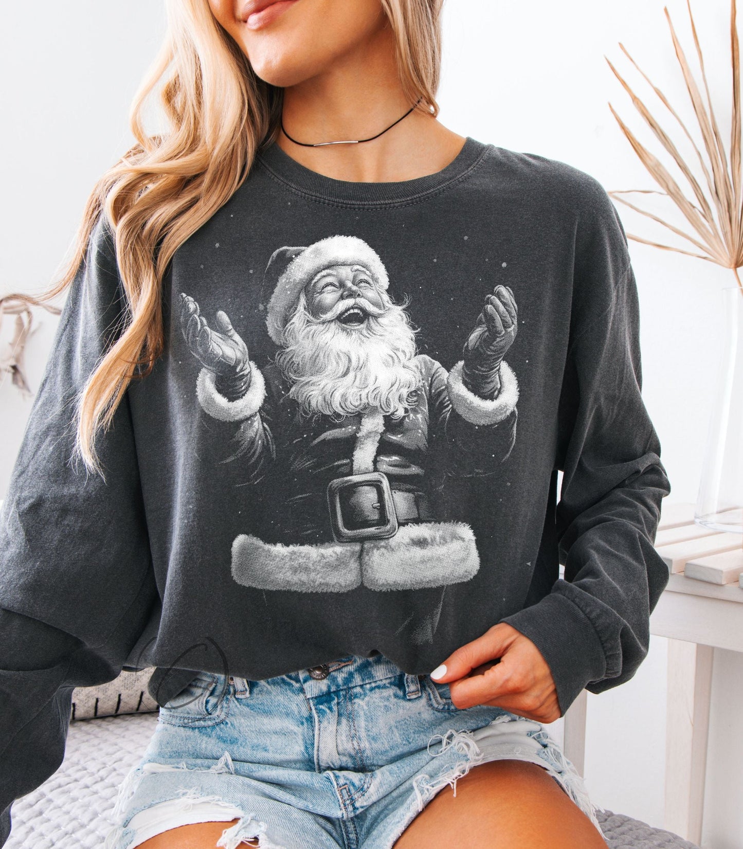 Joy Santa Long Sleeve Graphic Tee