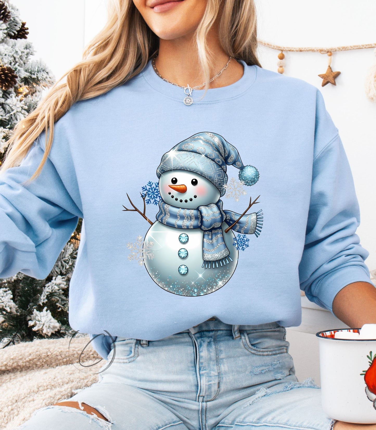 Winter Blue Glitter Snowman Sweatshirt