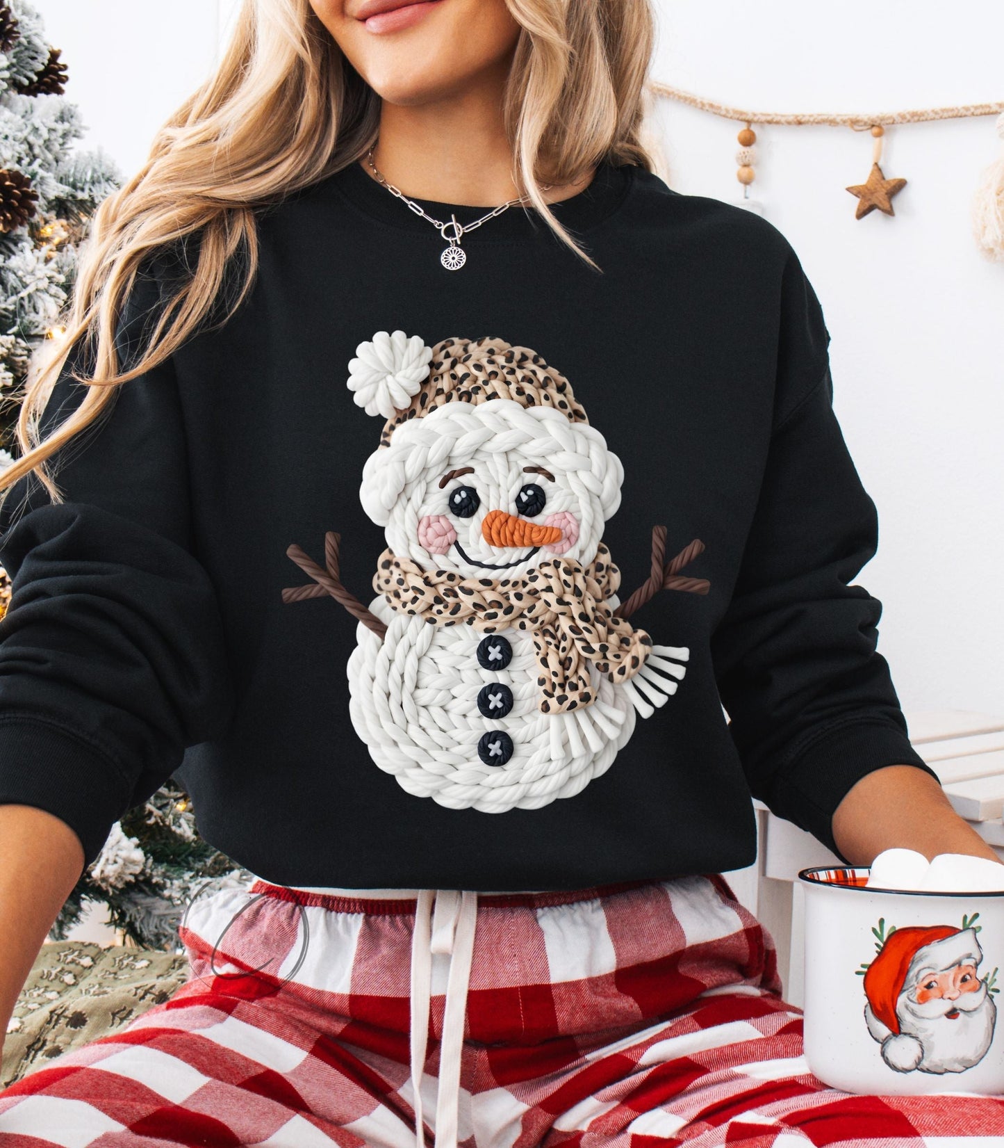 Faux Crochet Yarn Leopard Snowman Sweatshirt