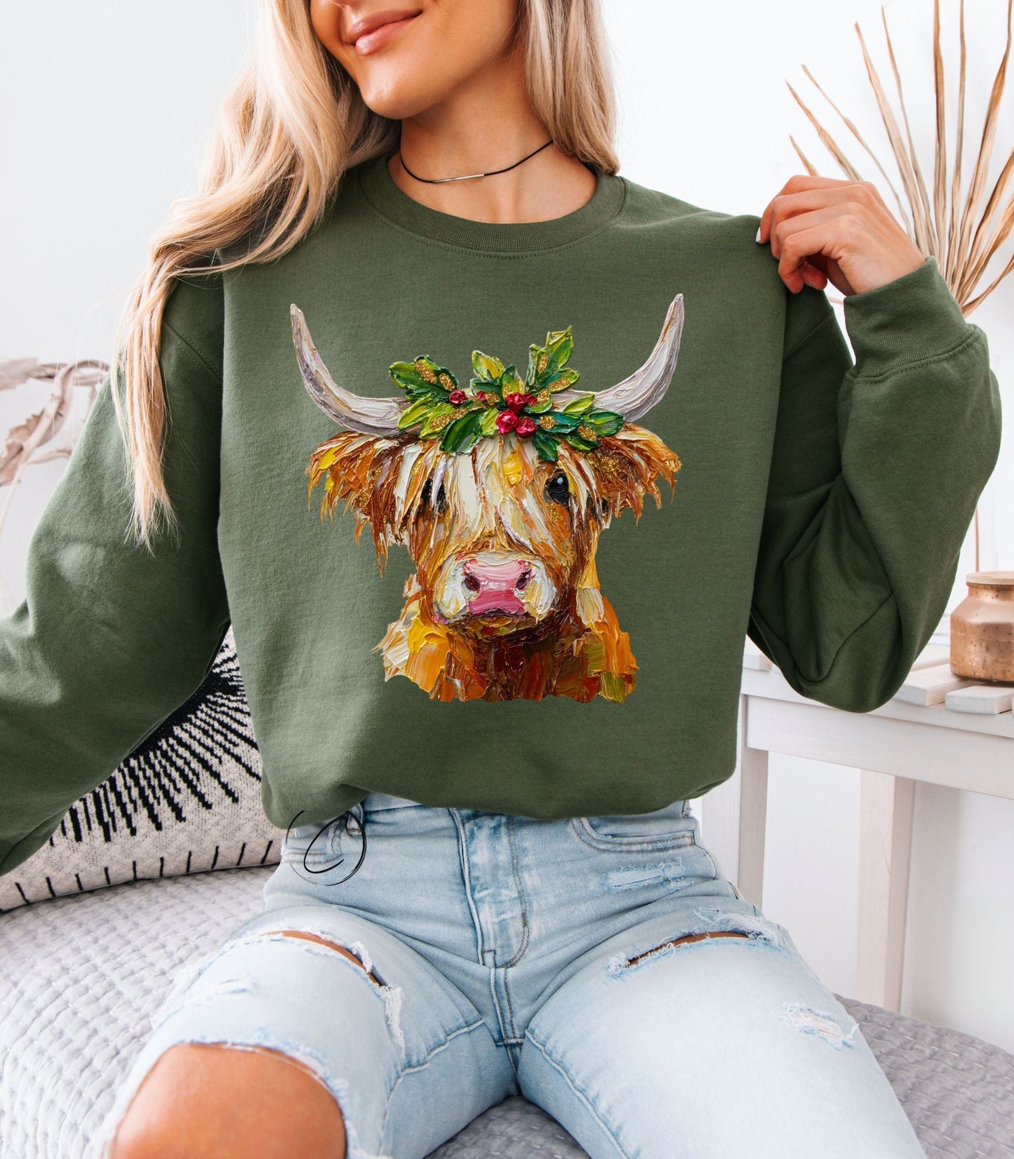 Hand Painted Festive Highland Sweatshirt