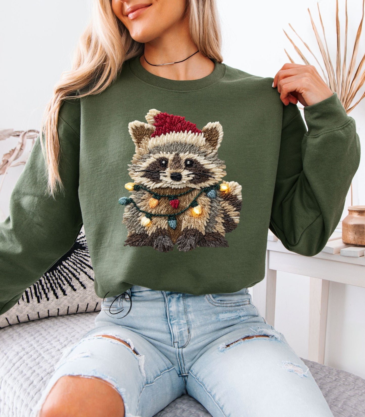 Faux Crochet Festive Feral Racoon Sweatshirt