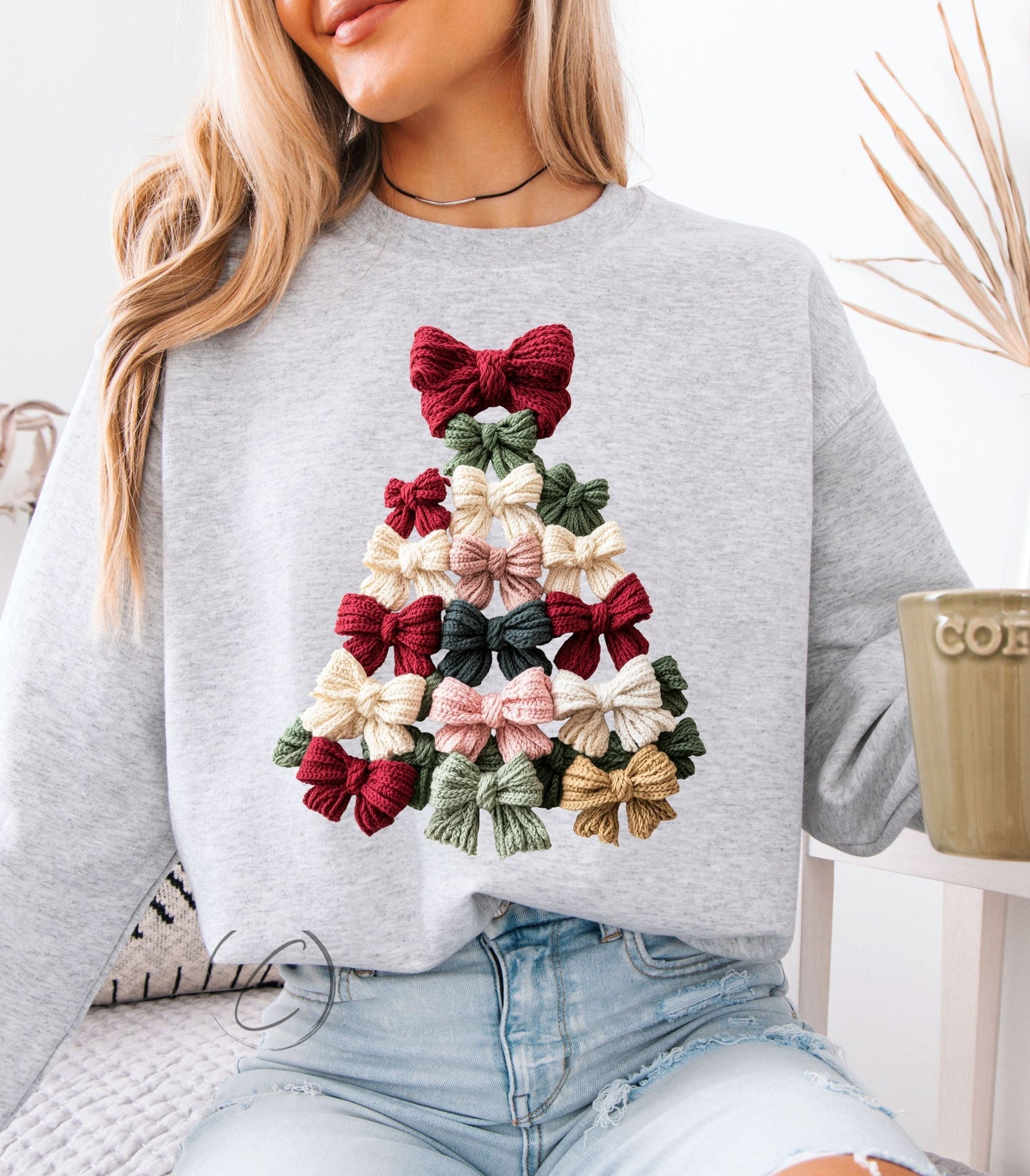 Faux Yarn Coquette Bow Christmas Tree Sweatshirt