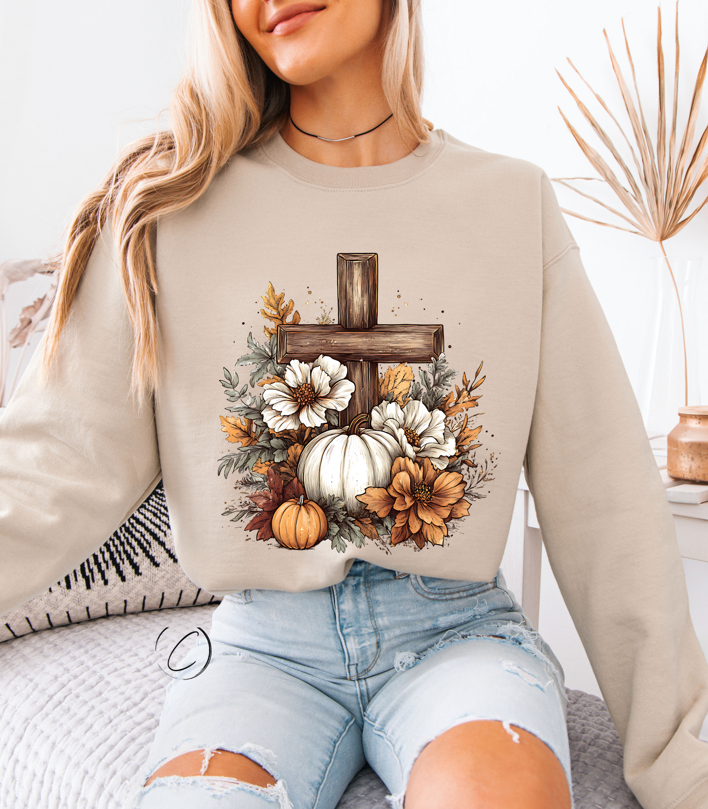 Rustic Floral Pumpkin Cross Sweatshirt