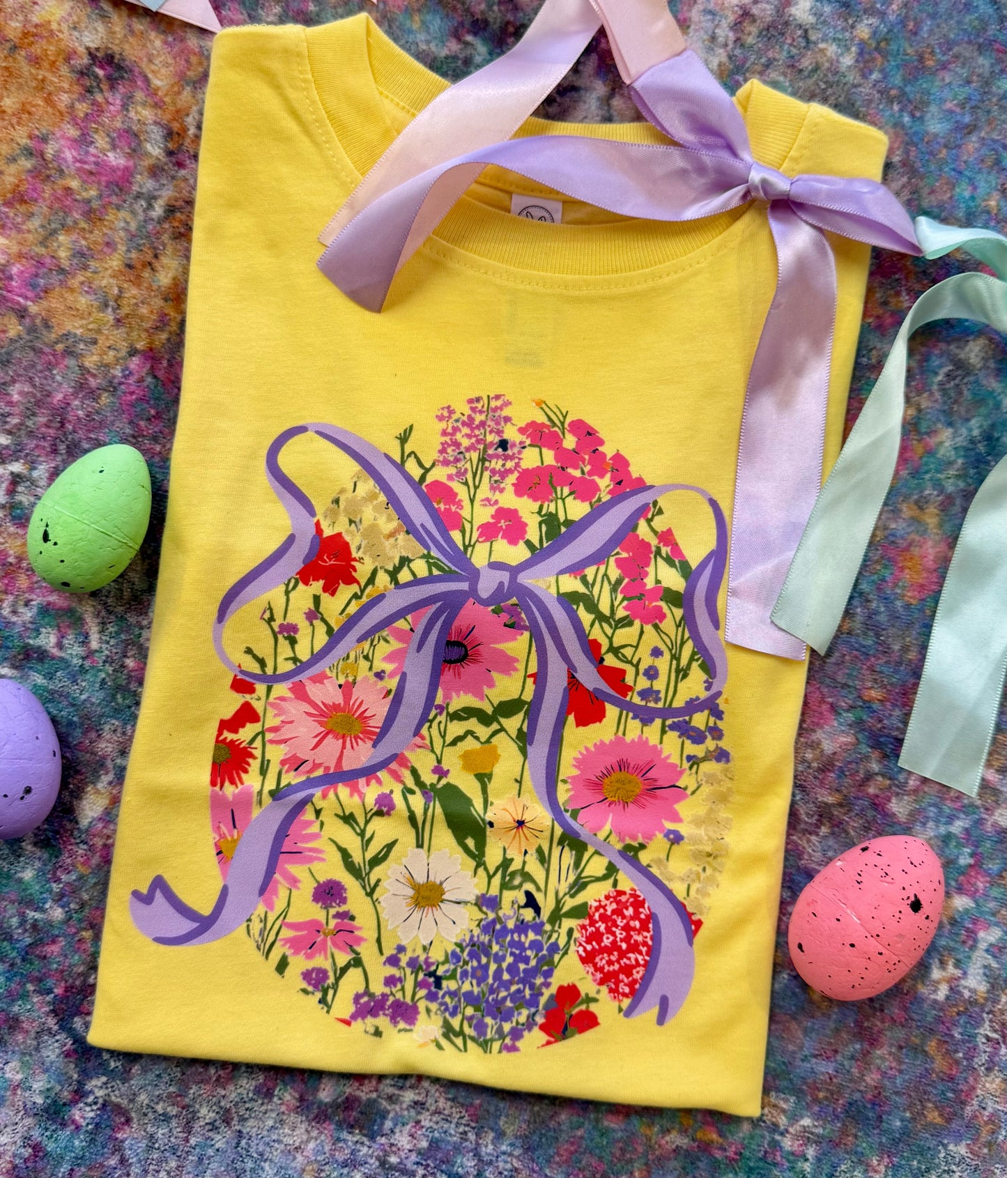 Floral Easter Egg Bow Tee