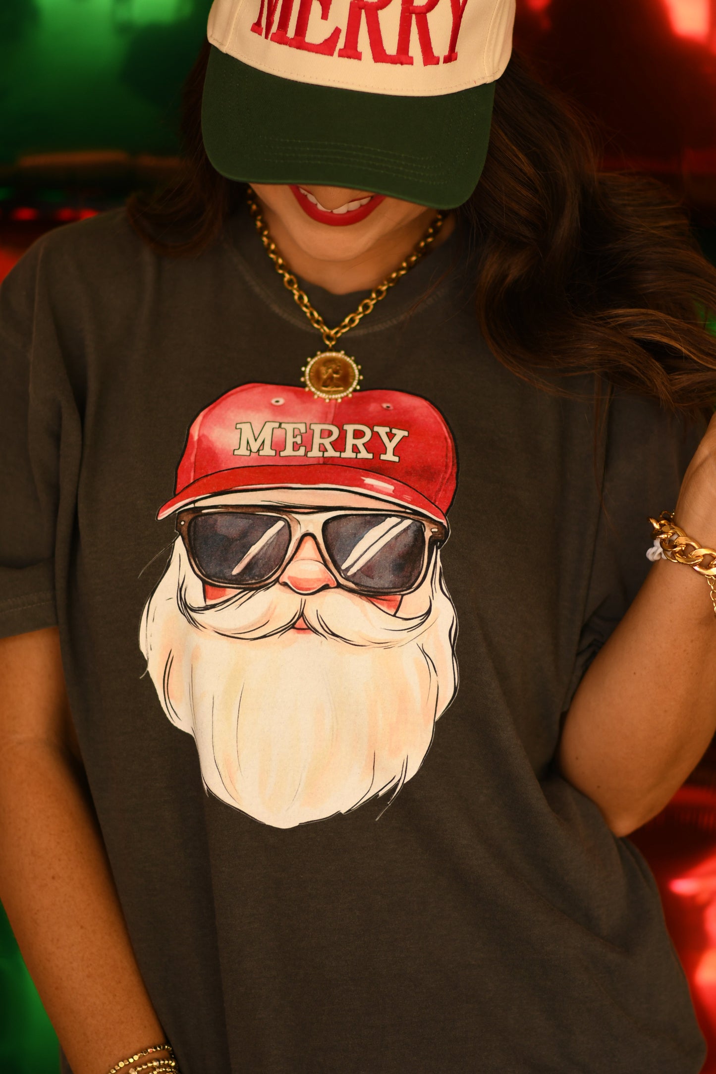 Merry Santa Trucker Hat Tee/Long Sleeve Tee