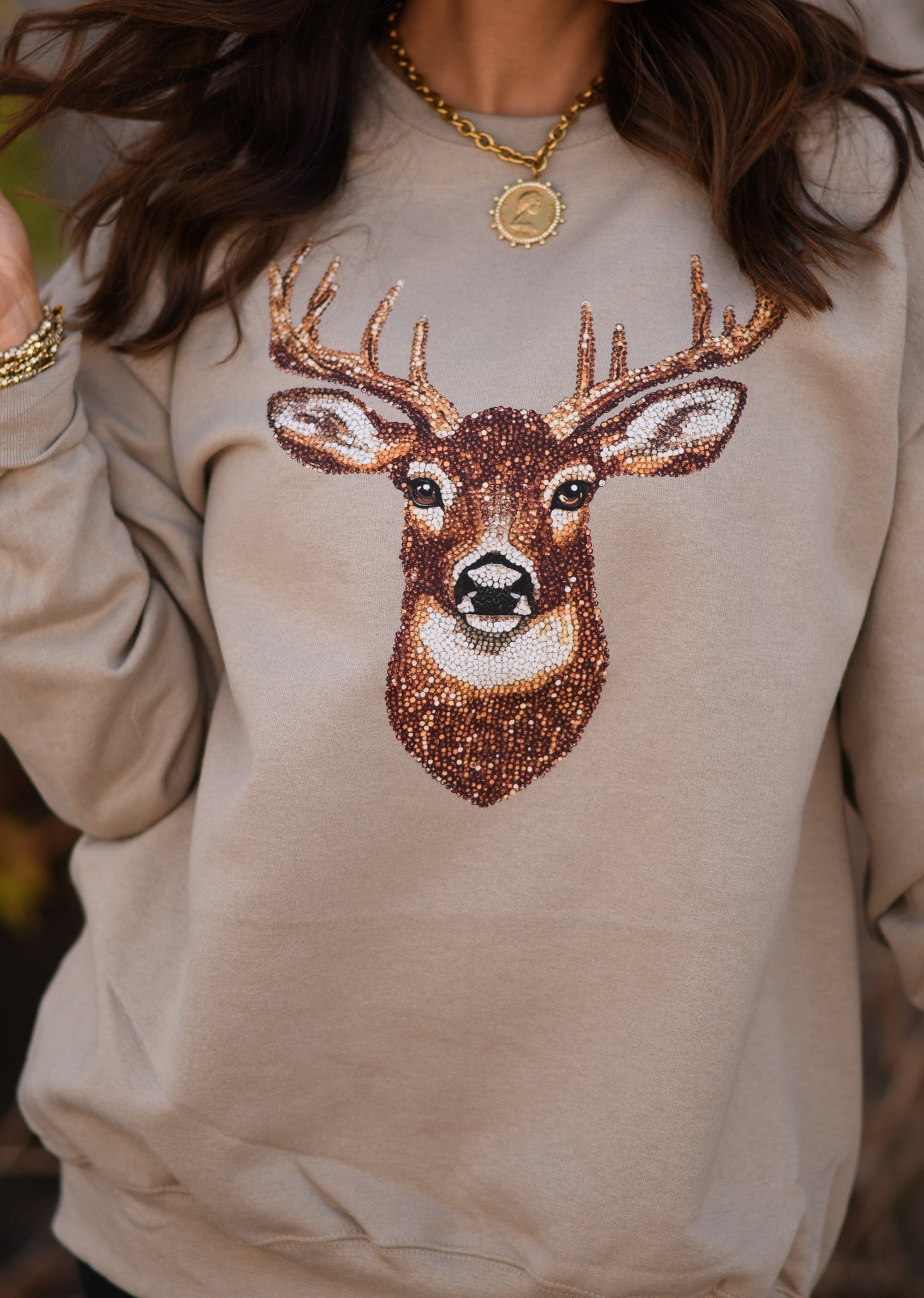 Faux Rhinestone Deer Sweatshirt