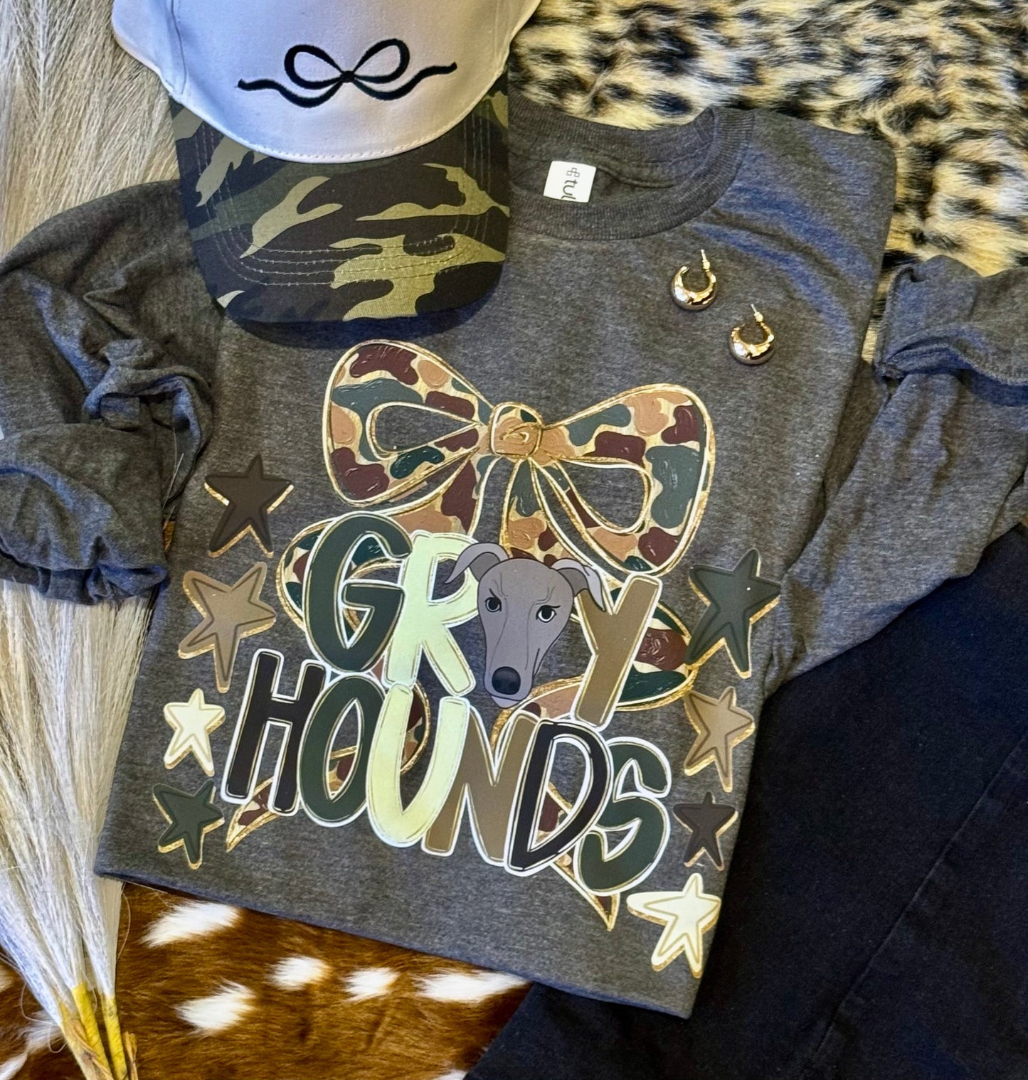 Grey Hounds Camo Bow Tee / Long Sleeve
