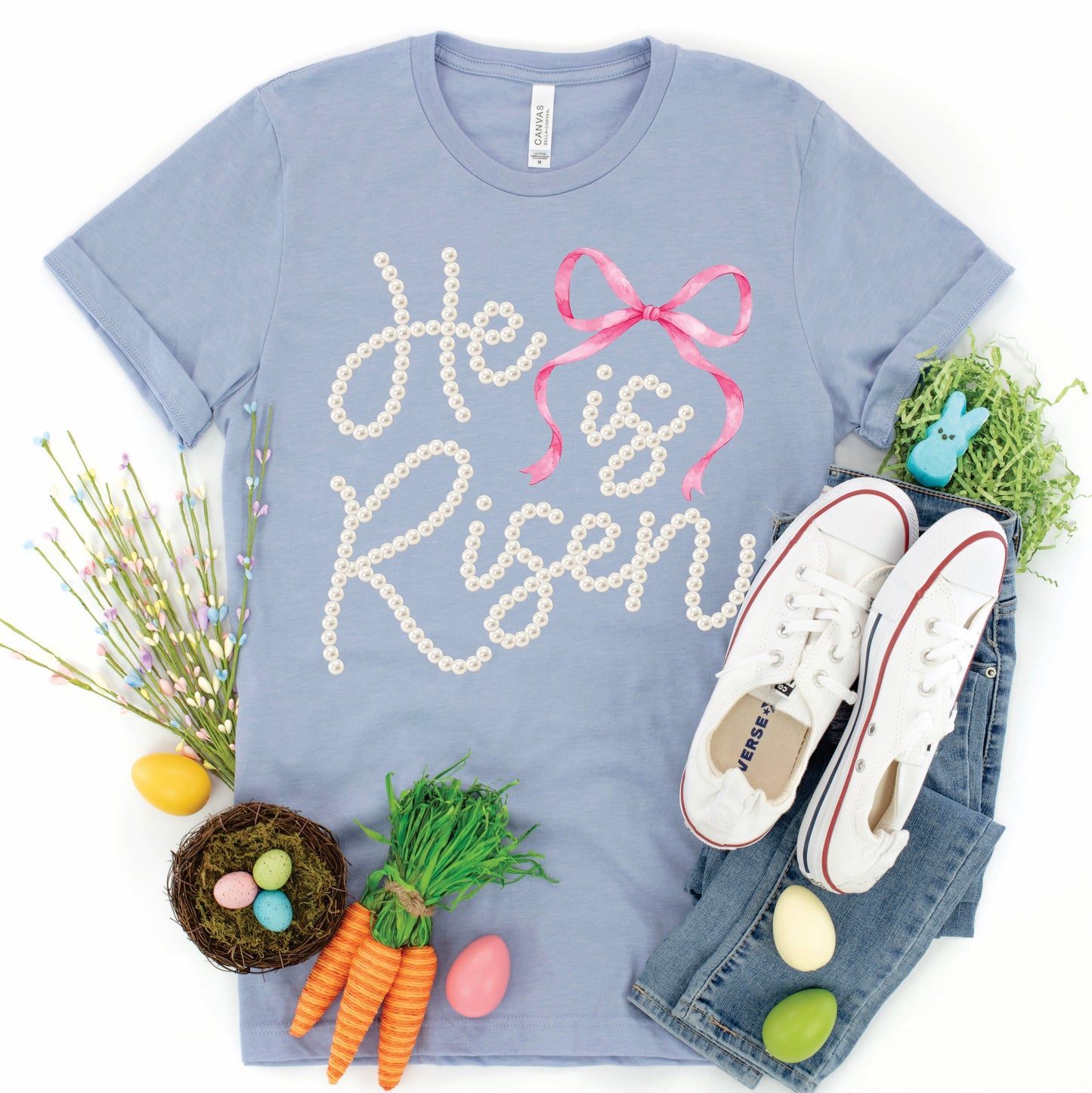He Is Risen Pearl Bow Tee