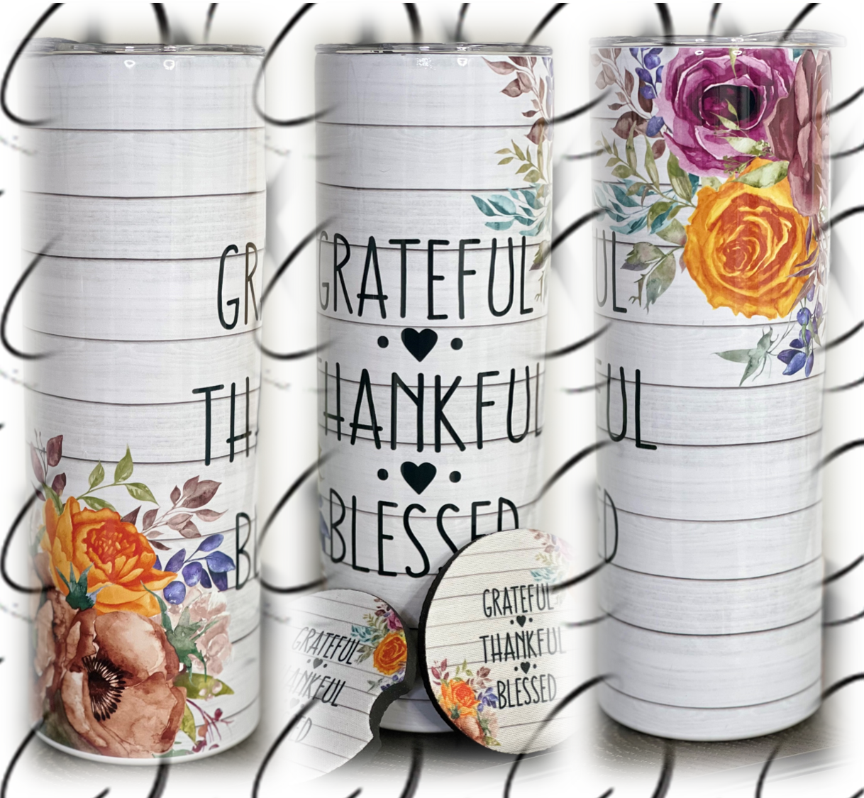 Grateful, Thankful, Blessed 20oz Skinny Tumbler Bundle