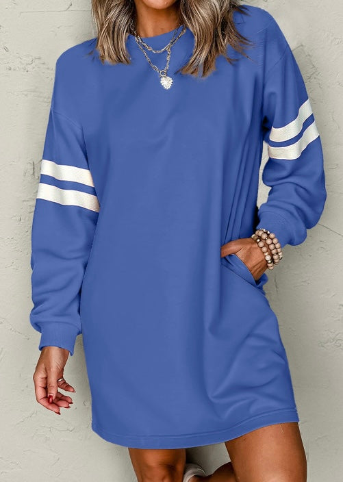 Varsity Contrast Banded Sleeve Shift Sweatshirt Dress