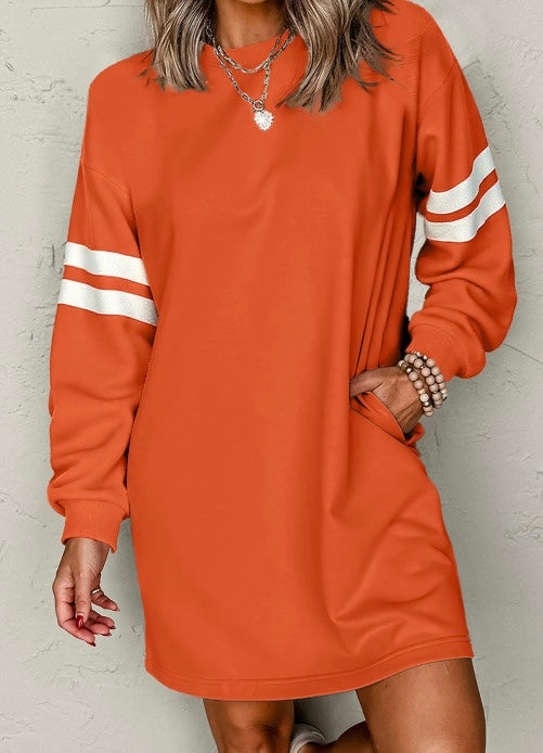 Varsity Contrast Banded Sleeve Shift Sweatshirt Dress