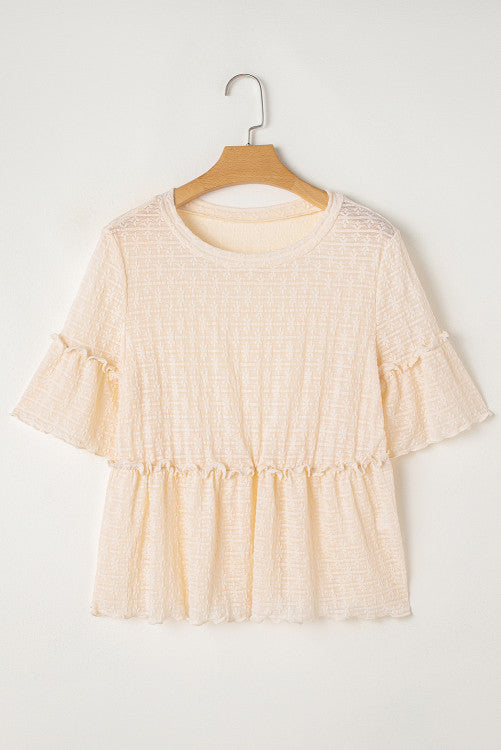 Textured Ruffled Short Sleeve Blouse