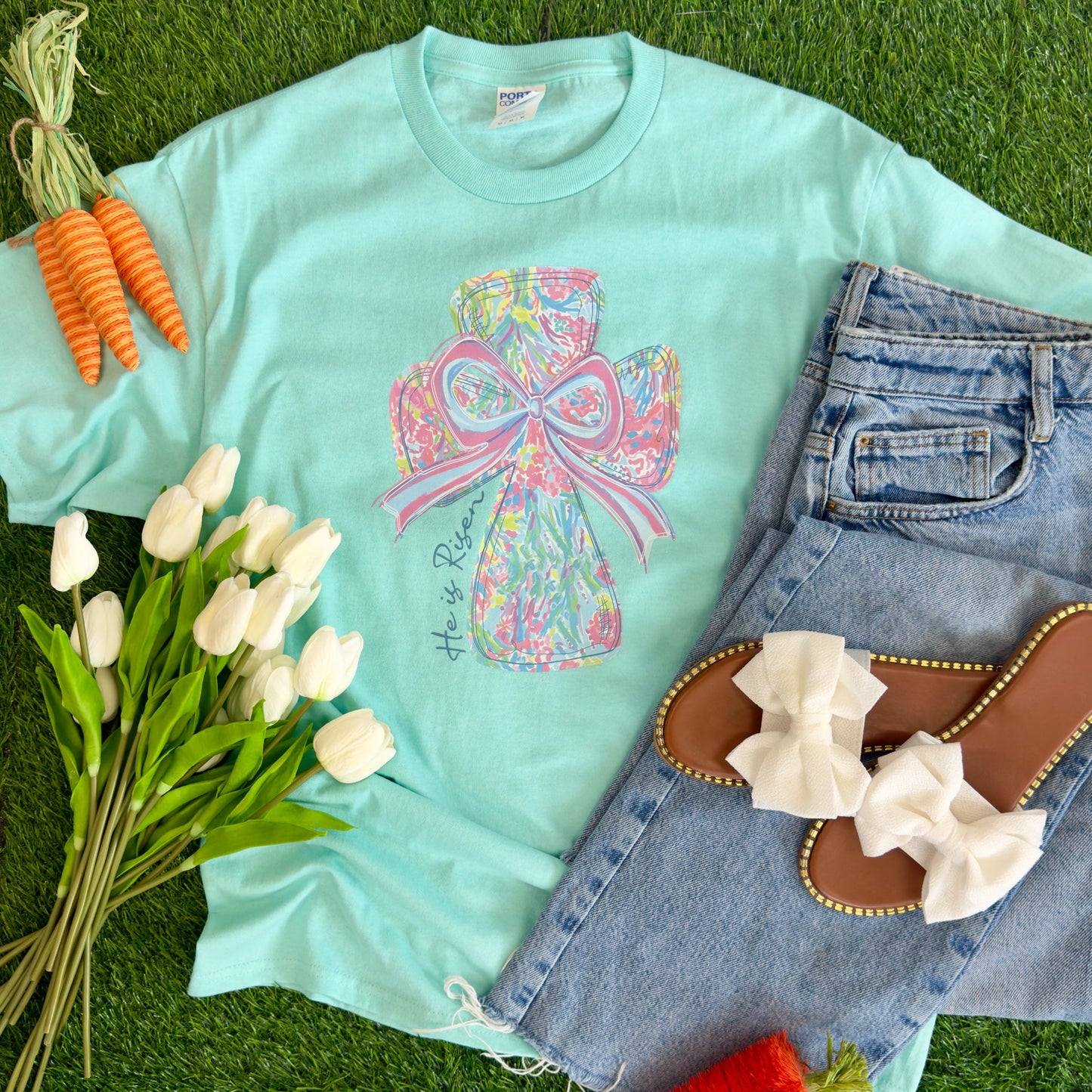 Pastel Bow Cross Easter Graphic Tee