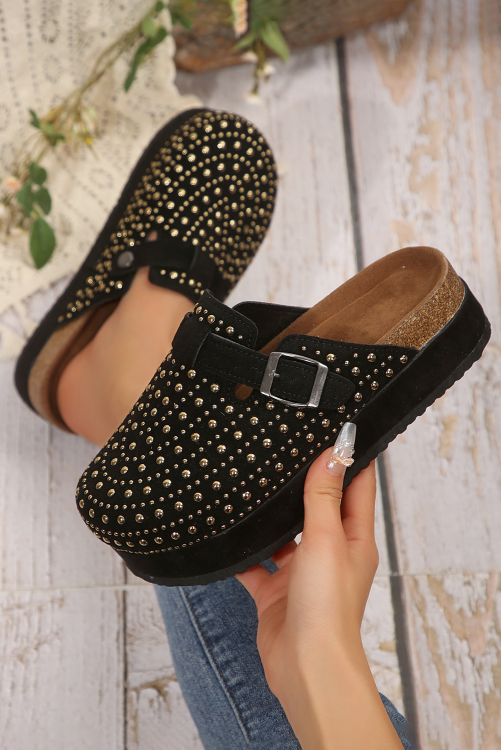 Rivet Buckle Closed Toe Platform Slides