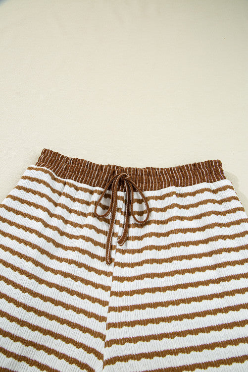 Striped Collared Pullover Top and Drawstring Pant Set