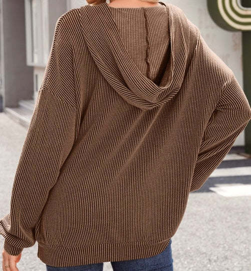 Twisted Rib Texture Solid Hoodie
