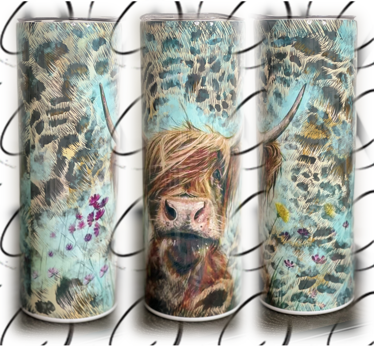 Leopard Highland Cow 20oz Skinny Tumbler