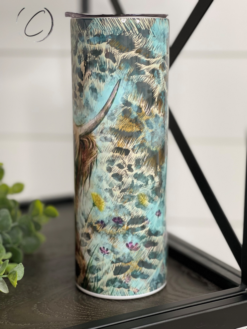 Leopard Highland Cow 20oz Skinny Tumbler