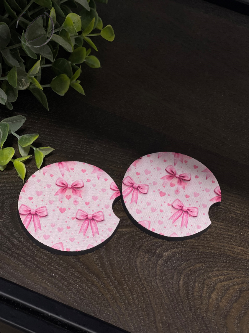 Pink Coquette Bows Car Coaster Set