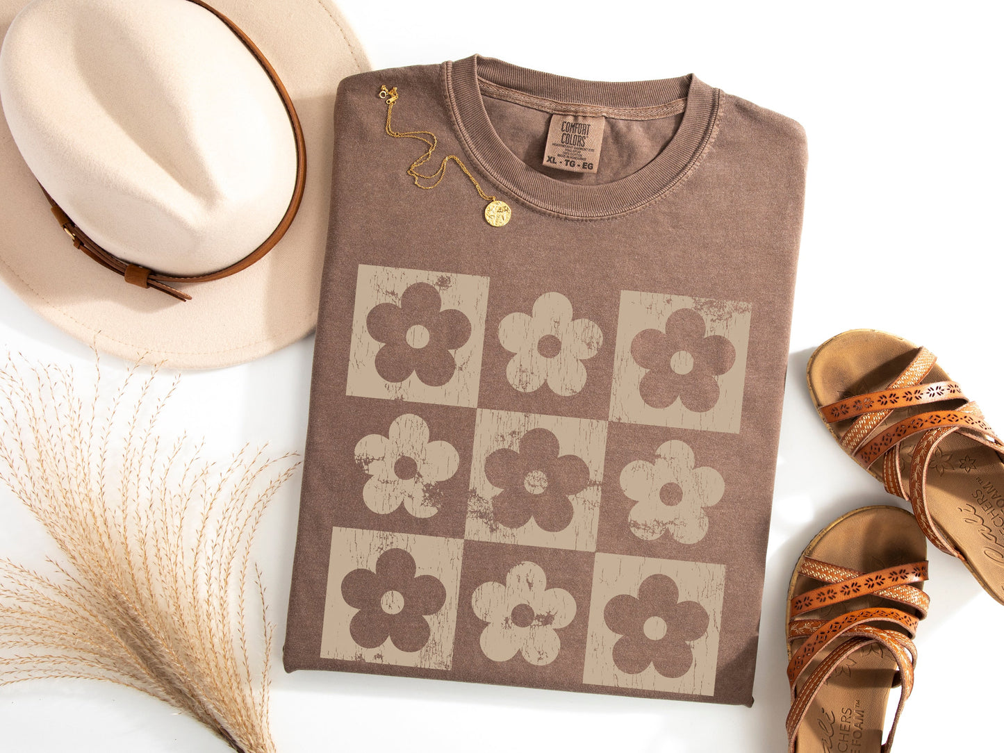 Retro Checkered Daisies Graphic Tee