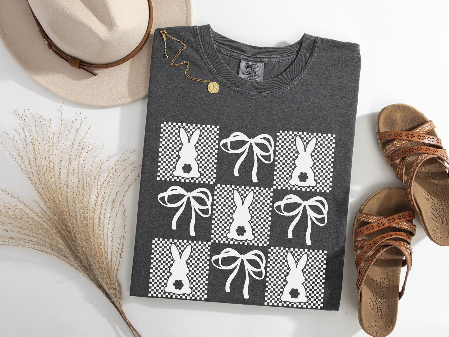 Retro Checkered Easter Coquette Graphic Tee