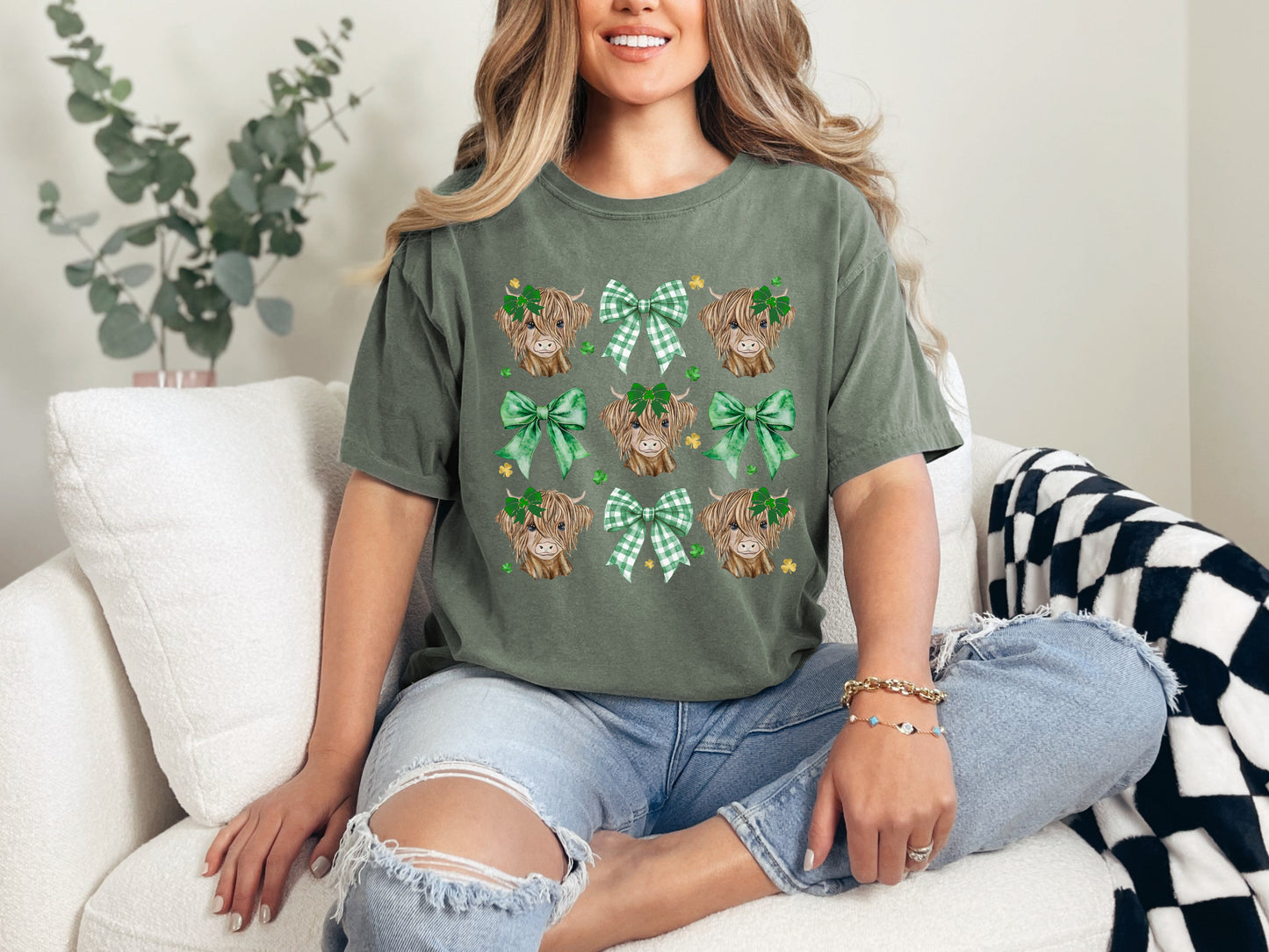 St. Patrick's Coquette Highland Cow Graphic Tee