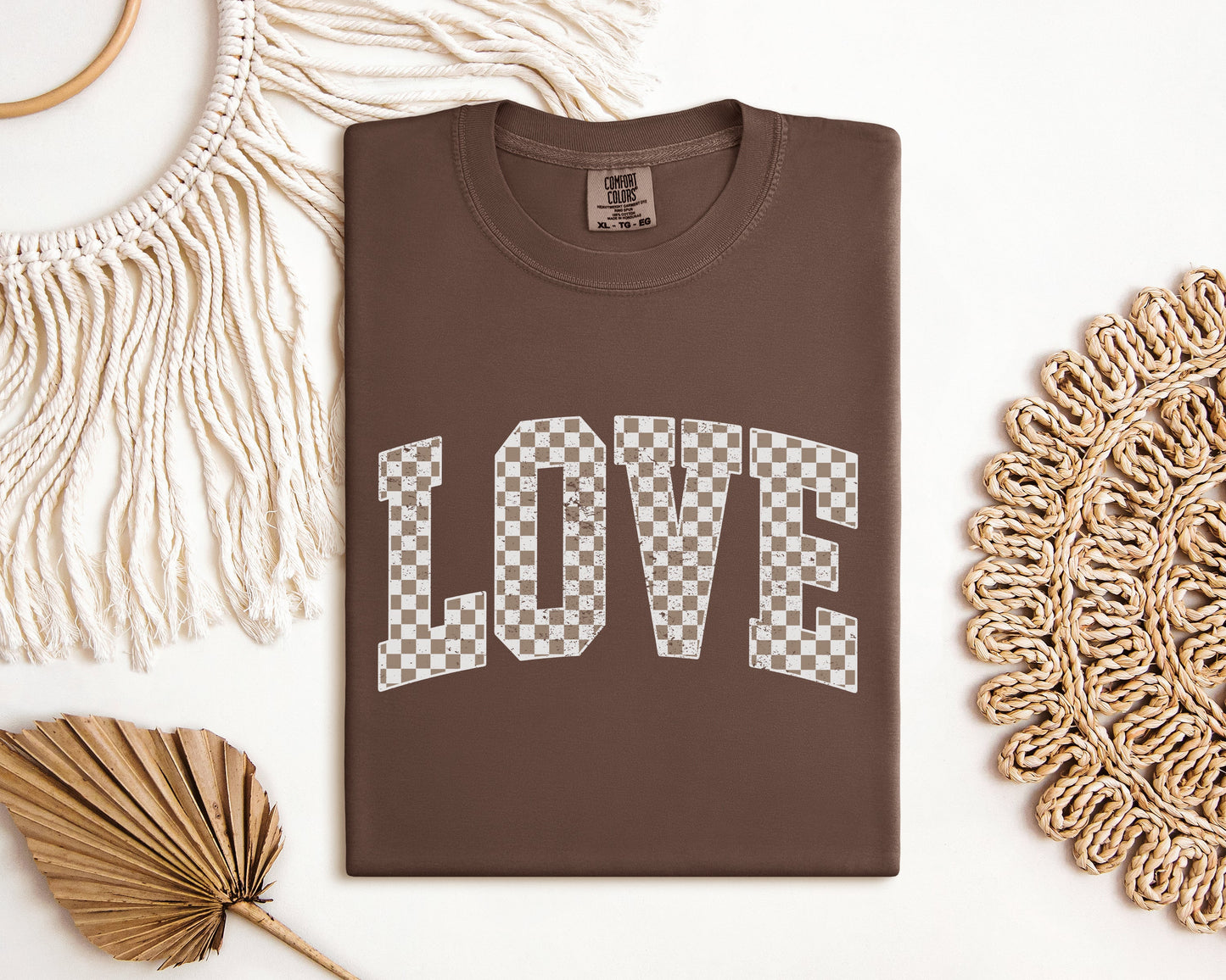 Tan Checkered Love Graphic Tee