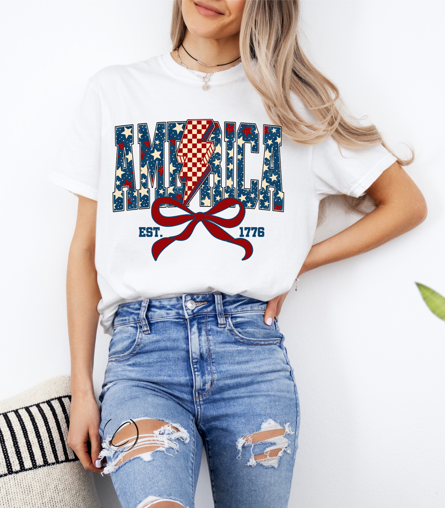 America Coquette Lightening Check Graphic Tee