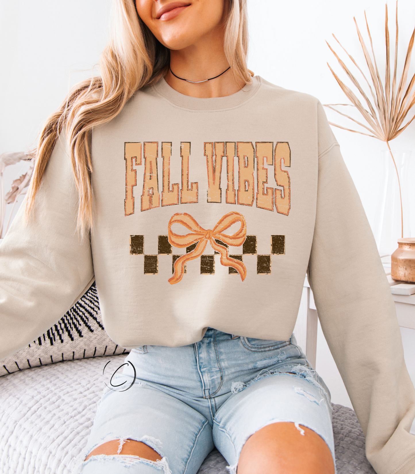 Fall Vibes Coquette Check Sweatshirt
