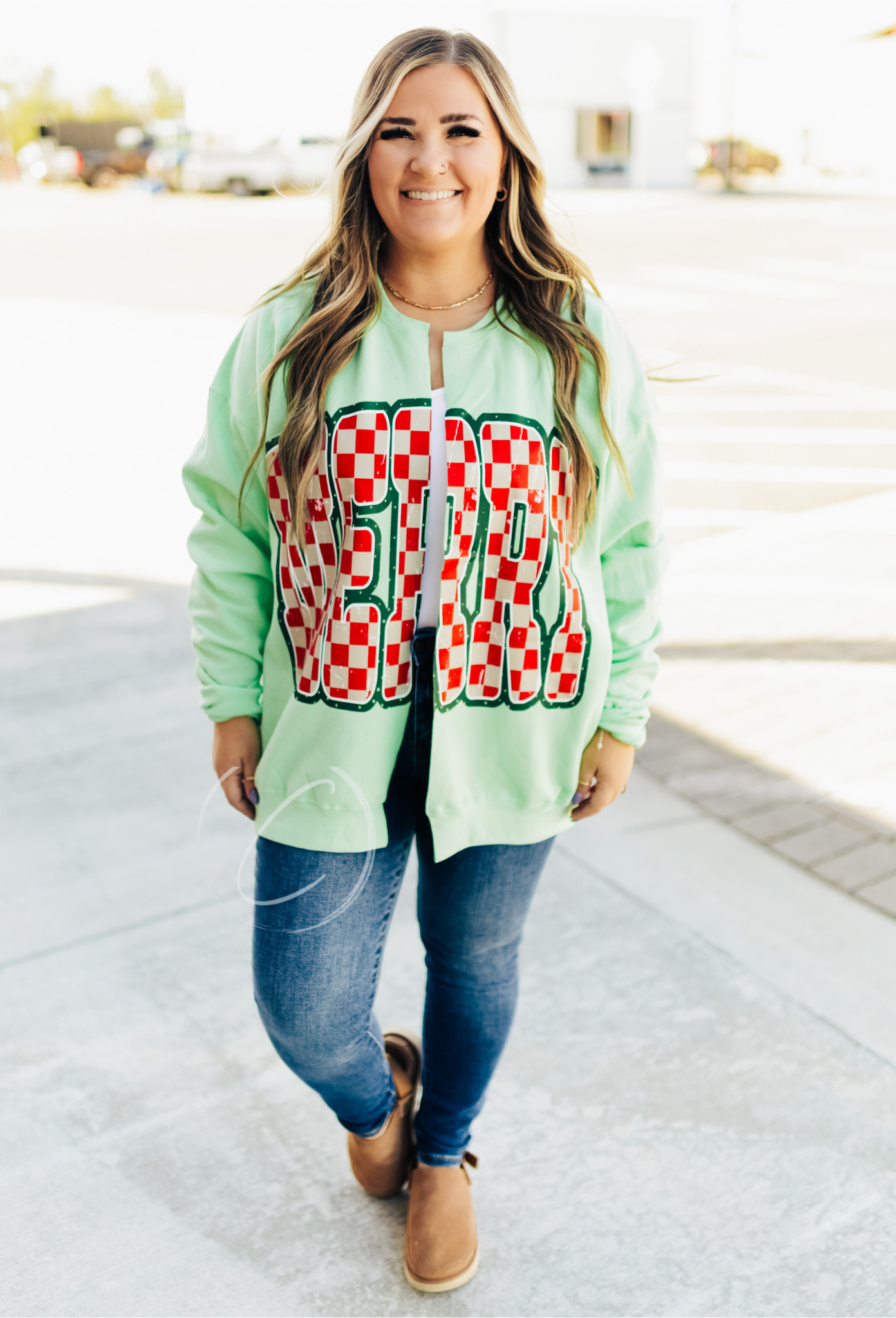 Retro Merry Checkered Cardi Sweatshirt