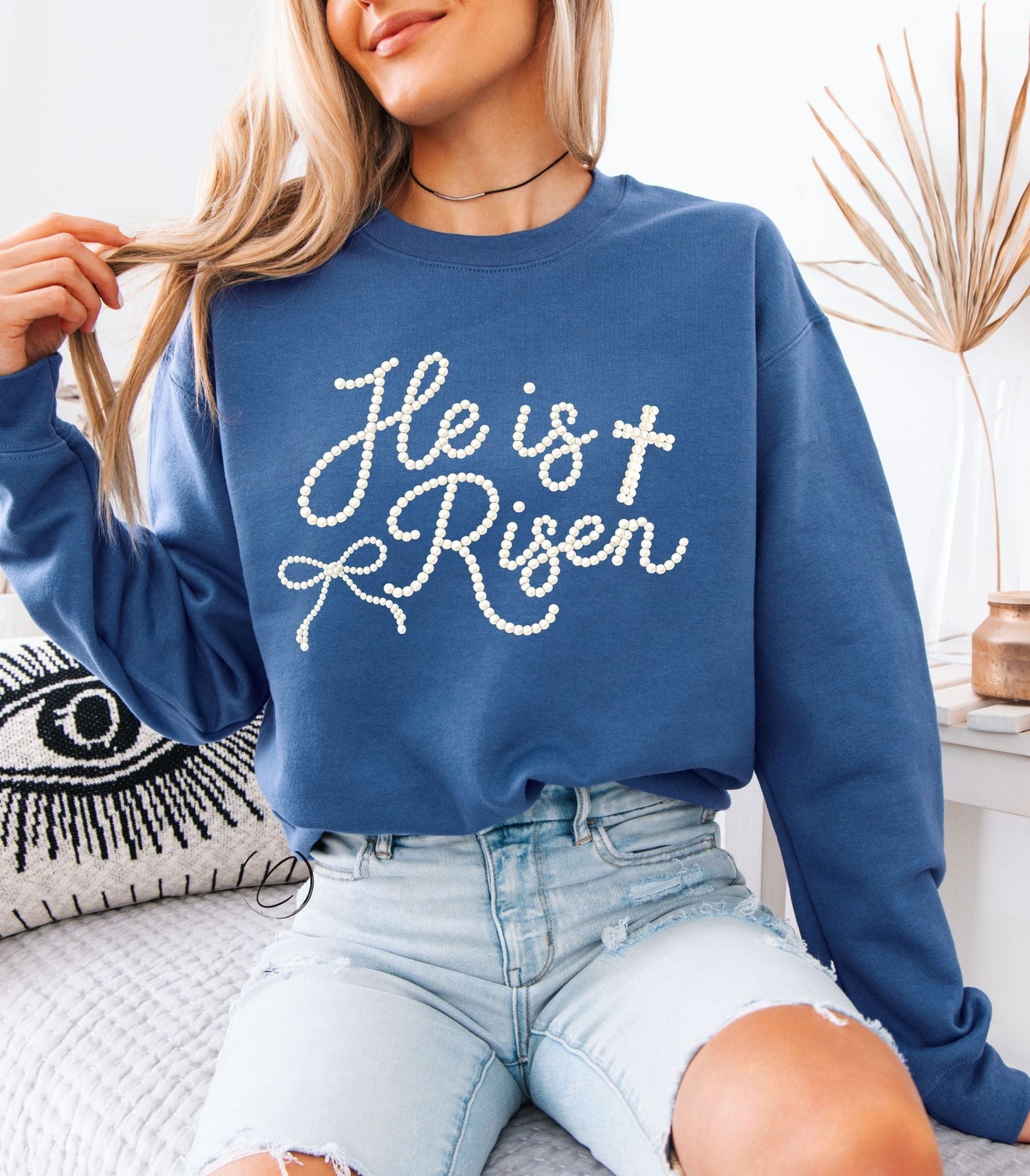 Faux Pearl He Is Risen Sweatshirt