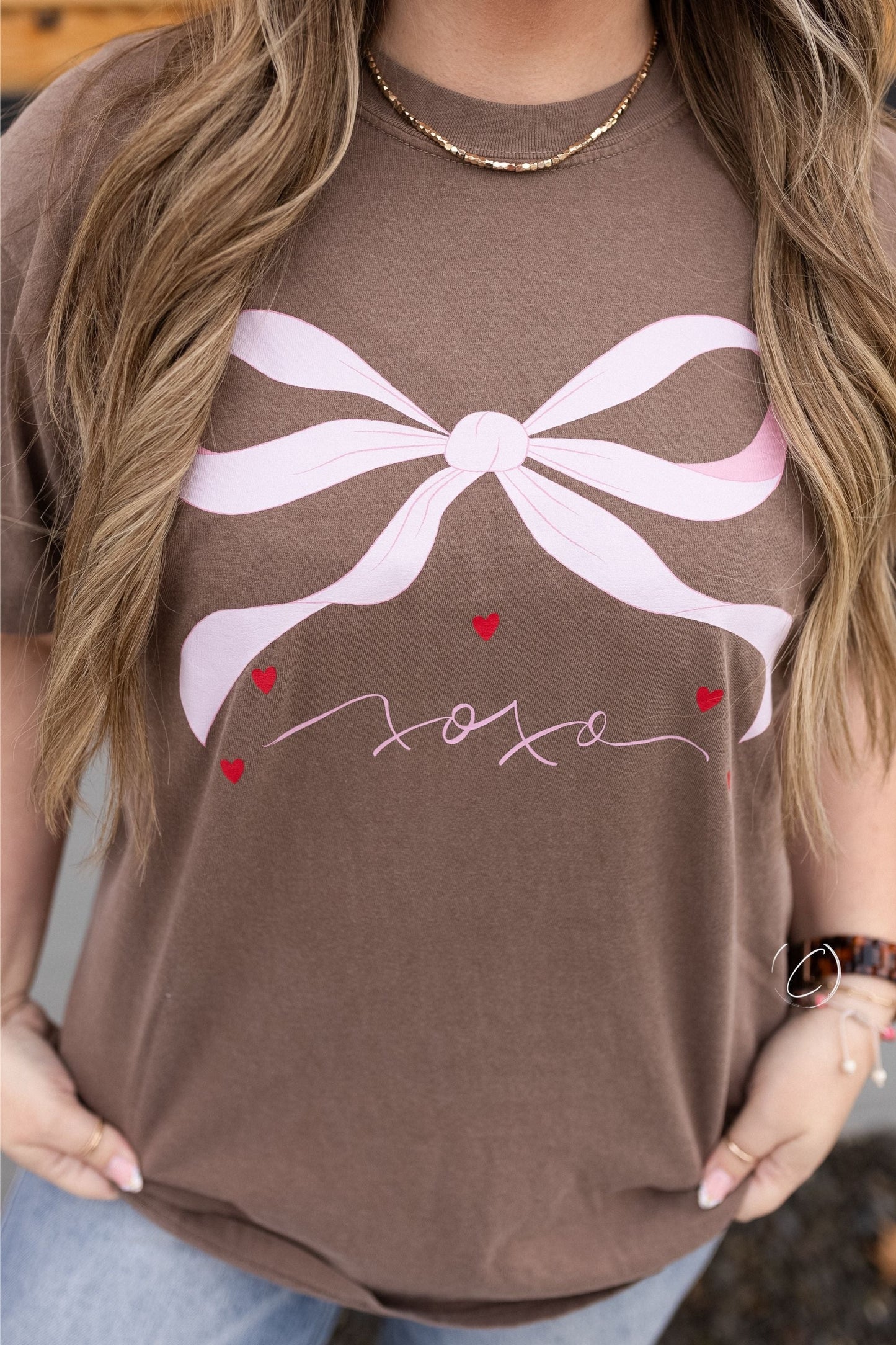 Girly XOXO Coquette Bow Graphic Tee