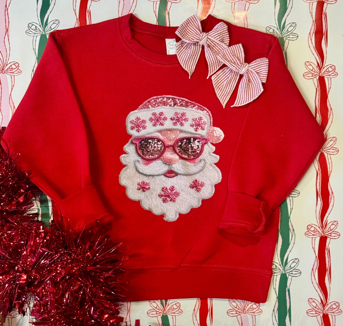 Faux Sparkly Santa Patch Tee/Sweatshirt