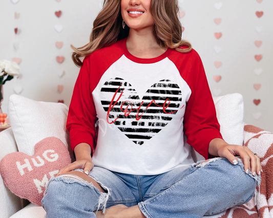 Love Stripe Heart - Raglan Tee