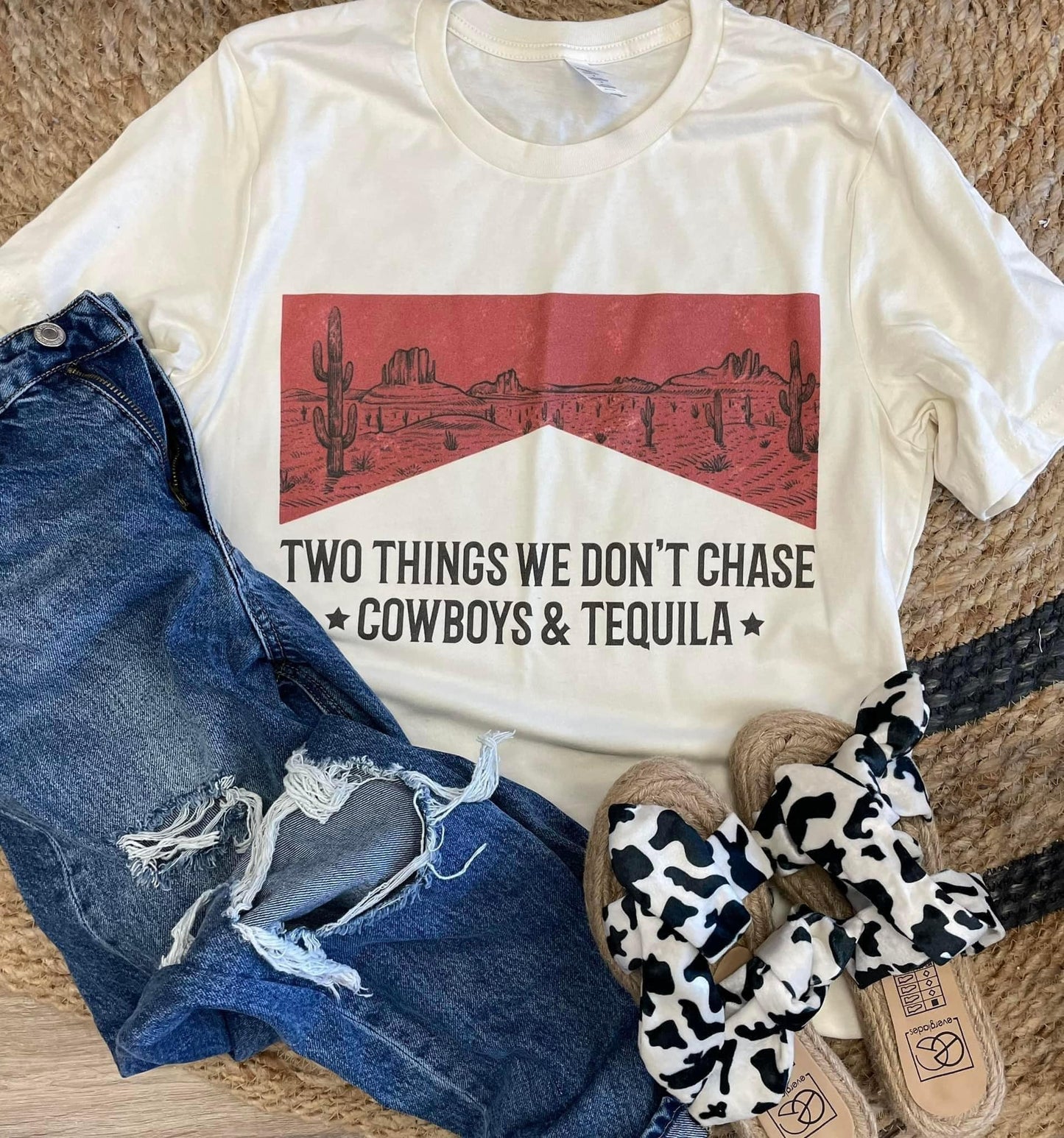 Two Things We don't Chase Cowboys & Tequila Western Graphic Tee