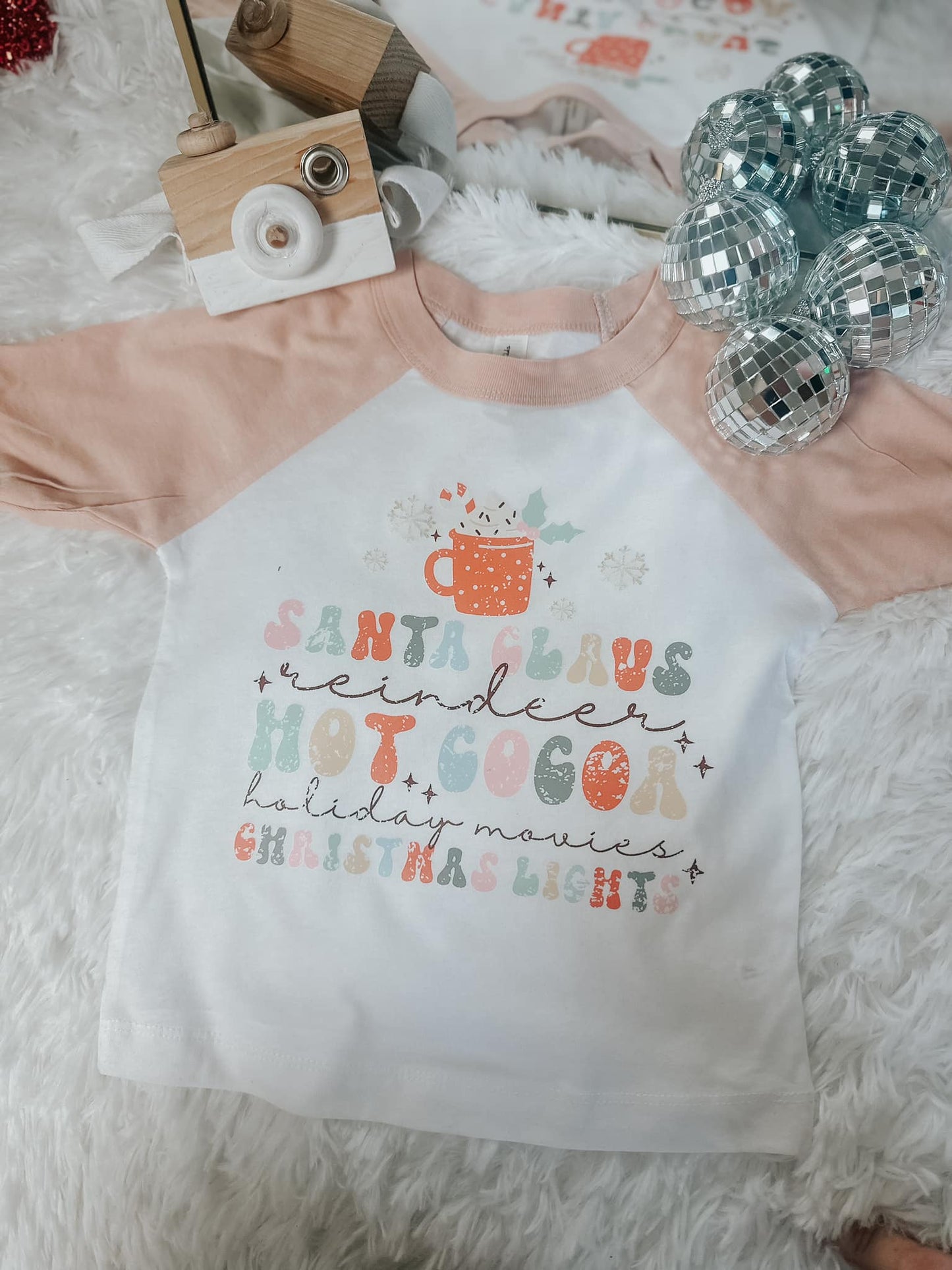 Hot Cocoa & Santa Claus 3/4 Sleeve Peach Graphic Kids