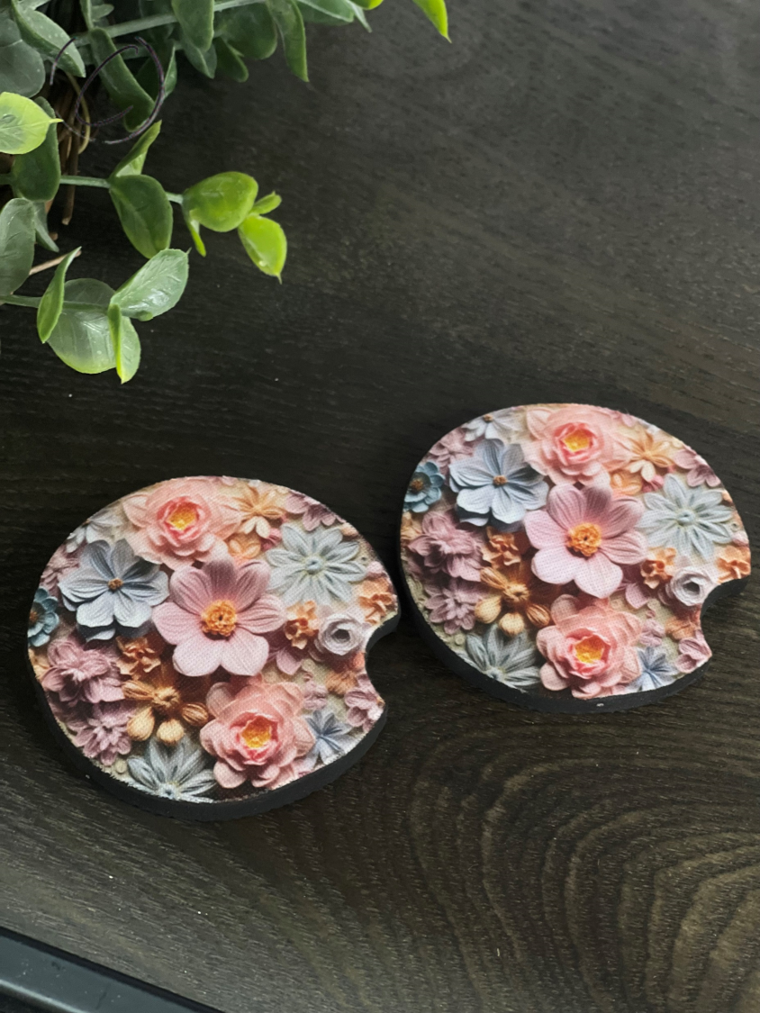 3D Daisy & Dahlia Car Coaster Set