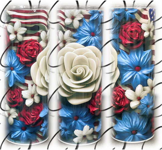 3D Patriotic Floral 20oz Skinny Tumbler